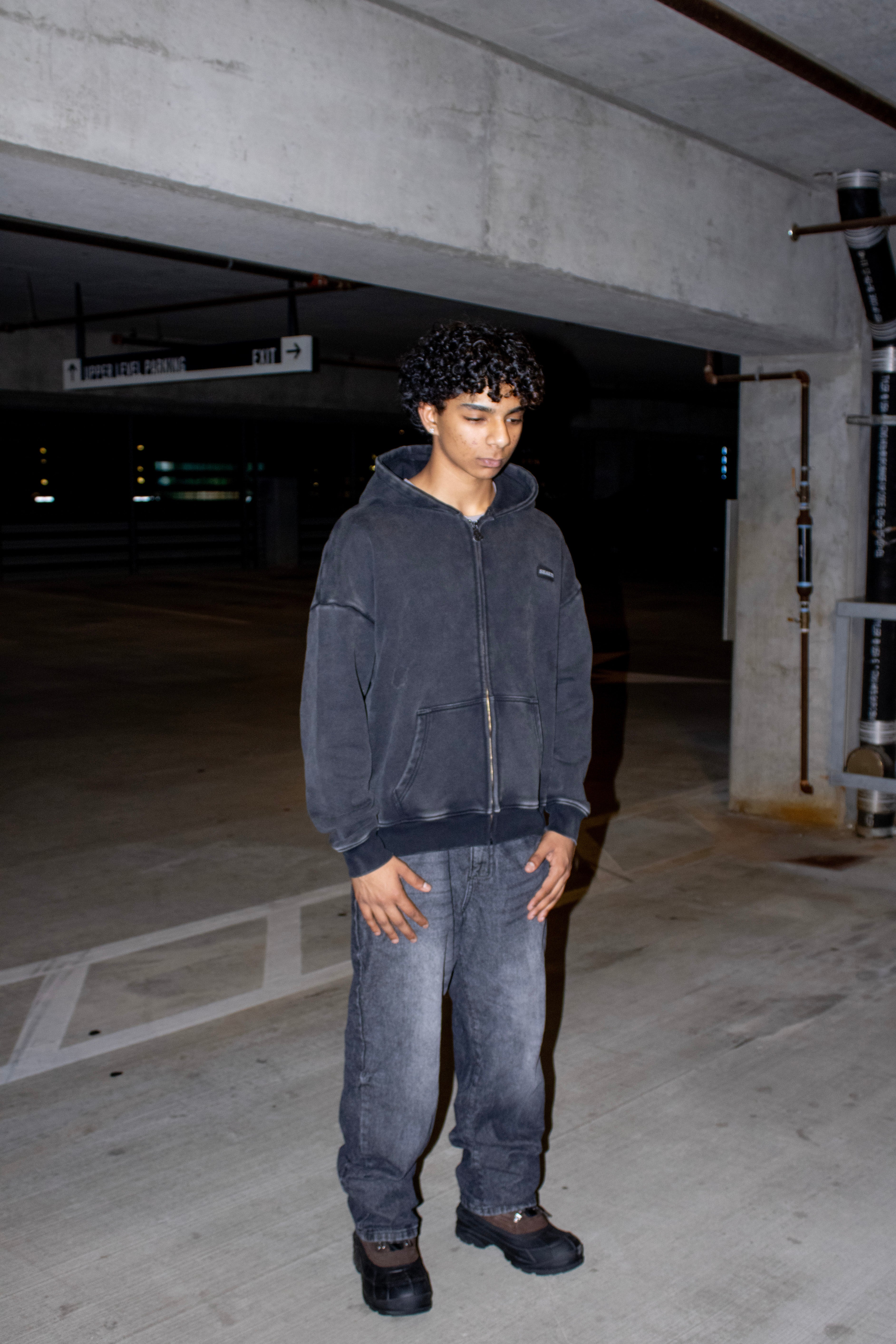 Cropped STW Zip Up - Charcoal Black